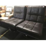 PAIR OF MODERN DARK BROWN LEATHERETTE SWIVEL COMFY CHAIRS