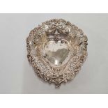 AN EMBOSSED SILVER HEART SHAPED DISH, CHESTER 1897