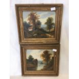PAIR OF GILT FRAMED OIL PAINTINGS OF LANDSCAPES, UNSIGNED