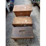 3 WOODEN LOW STOOLS,