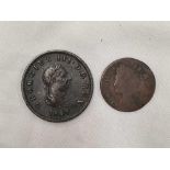 A GEORGIAN FARTHING 1736 & A GEORGIAN HALF PENNY 1807