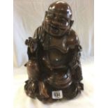 ORIGINAL HARD WOOD CHINESE CARVING OF THE BUDDHA MAITREYA