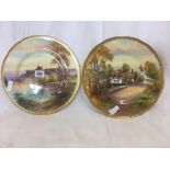 PAIR OF HAND PAINTED ROYAL WORCESTER PLATES OF ANN HATHAWAY'S COTTAGE, 10.5'' DIAMETER & WINDSOR