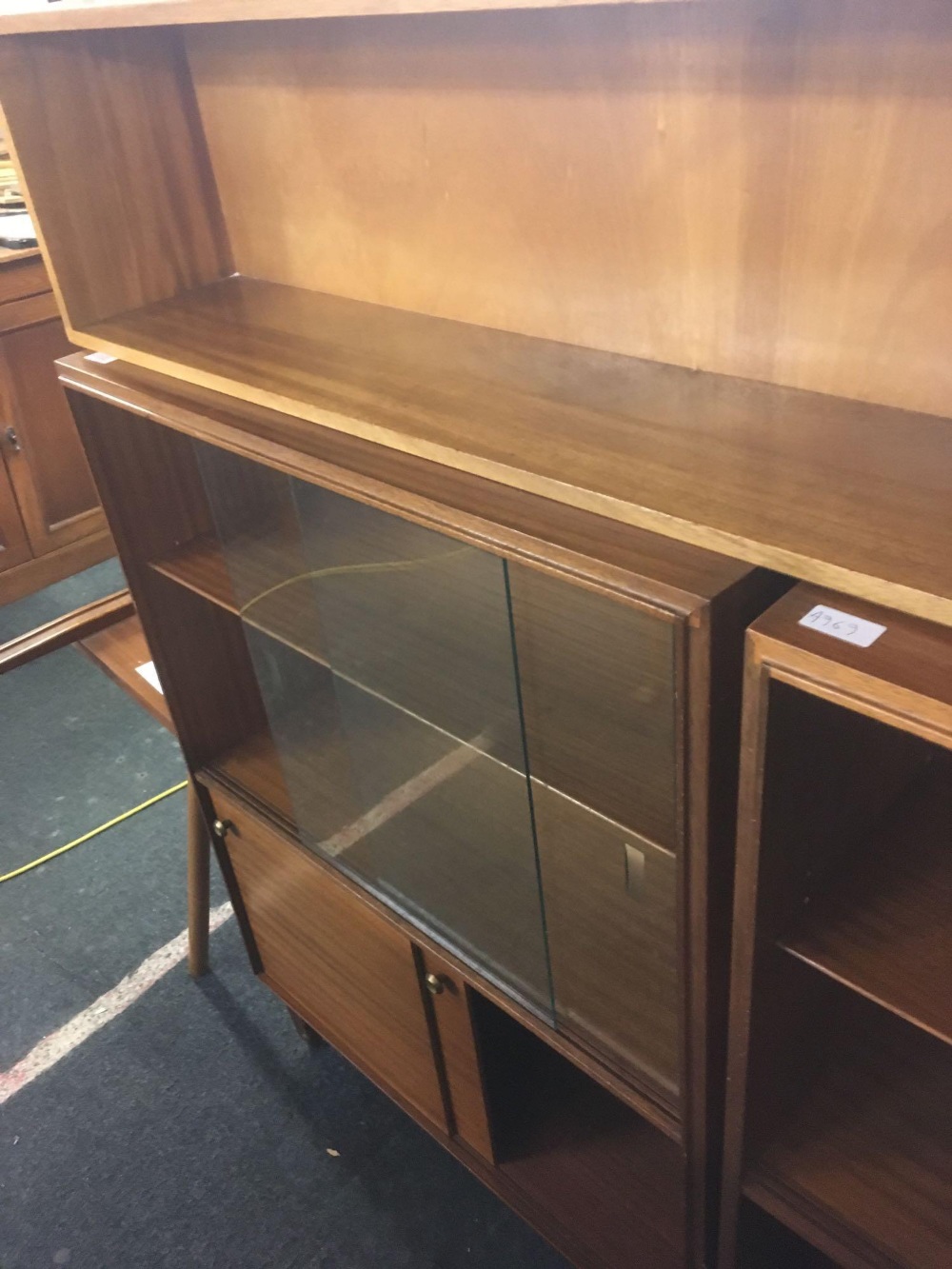 VINTAGE TEAK DISPLAY CABINETS (3) WITH SLIDING GLAZED DOORS, 1 X 33'' LONG, 1 X 30'' LONG & 1 X 21'' - Image 5 of 5