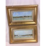 PAIR OF FRAMED & MOUNTED OIL PAINTINGS OF TOPSHAM BY TINA E STOKES