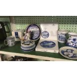 SHELF OF DELFT ORNAMENTS ETC