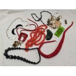 BEAD NECKLACES, BROOCHES ETC