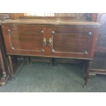 MODERN MAHOGANY SIDEBOARD WITH TURNED LEGS & CASTERS, 41'' WIDE