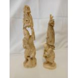 TWO CARVED ORIENTAL FIGURES, 8'' HIGH