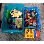 2 PLASTIC CARTONS OF MISC CHILDREN'S TOYS & CARS