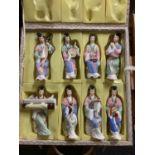 BOXED SET OF 8 CHINESE CERAMIC MUSICIAN FIGURES ''8 ANCIENT BEAUTIES''