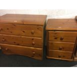 MODERN PINE CHEST OF 3 DRAWERS & SIMILAR BEDSIDE CHEST OF 3 DRAWERS