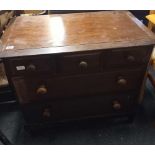 MAHOGANY CHEST OF 2 LONG & 3 SHORT DRAWERS BY STAG, FADED & SCRATCHED, IDEAL FOR WORKSHOP