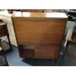 RETRO TEAK BUREAU WITH HINGED LID, CUPBOARD UNDER & SLIDING DOORS