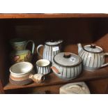 SHELF OF VINTAGE DENBY POTTERY ETC