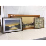 F/G PASTEL ''LOW TIDE'' BY GERALD MORSE, CORNWALL, FRAMED SET OF WILLS CIGARETTES FLOWER CARDS &