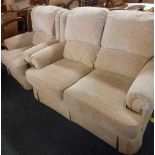 STONE COLOURED 2 SEATER SETTEE WITH MATCHING ARMCHAIR