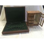 EMPTY CUTLERY BOX & SMALL JEWEL CABINET WITH DOOR & 4 DRAWERS
