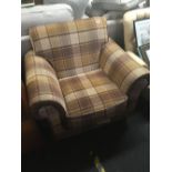 BROWN CHECK UPHOLSTERED ARMCHAIR, FROM 2019