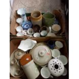 2 CARTONS OF MIXED CHINAWARE, PLATES, SAUCERS, MUGS, STONEWARE JAR, THE CROCK POT