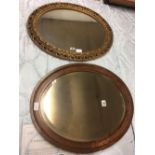 PAIR OF OVAL MIRRORS, 1 GILT FRAMED & 1 OAK FRAMED BEVELLED EDGE