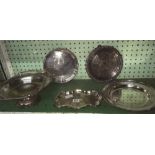 5 X SILVER PLATED SALVERS & DISHES