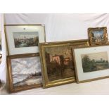 GROUP OF GILT FRAMED PAINTINGS & PRINTS OF MAINLY MARITIME SCENES (5)