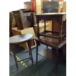 OAK COFFEE TABLE WITH TURNED LEGS, A SMALL OAK CARVED 2 TIER TABLE & SMALL OVAL OAK TABLE WITH