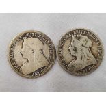 TWO VICTORIAN SILVER SHILLINGS 1896/8