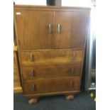 ART DECO OAK TALLBOY WITH CUPBOARD & 3 DRAWERS & ORIGINAL HANDLES, 30'' WIDE