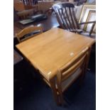 SQUARE POLISHED PINE KITCHEN TABLE & 2 CHAIRS, 30'' X 30''