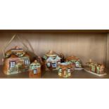 SHELF OF PRICE BROTHERS COTTAGE WARE WITH TEAPOT, BISCUIT BARREL, BUTTER DISH ETC