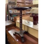 CIRCULAR MAHOGANY TABLE WITH TURNED PEDESTAL LEGS & LARGE VINTAGE SURVEYORS LEVEL BY MDS LIMITED