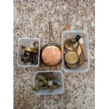 3 SMALL TUBS OF MISC BRASS WARE INCL;