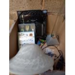 CARTON WITH SPARKLE PHOTO FRAME, LAMP SHADE,