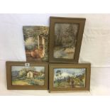 GROUP OF 4 [ONE UNFRAMED] OLD WATERCOLOURS OF LANDSCAPES.