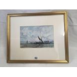WATERCOLOUR OF BEACHED SAILING BOATS,