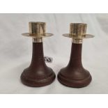 2 WOOD & SILVER DWARF CANDLESTICKS MARKED 925