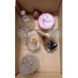 CARTON WITH MISC GLASS ITEMS INCL: GLASS TABLE BELLS & GLASS PAPERWEIGHTS