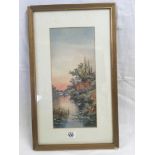 SIGNED WATERCOLOUR OF A TRANQUIL RIVER SCENE WITH FIGURES IN A ROWING BOAT, SIGNED FURSE.