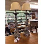 TALL PAIR OF GILT EFFECT PILLAR TABLE LAMPS WITH SHADES & A PAIR OF LAURA ASHLEY BRASS EFFECT