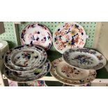 SHELF OF 6 VARIOUS DINNER PLATES, A COUPLE A/F