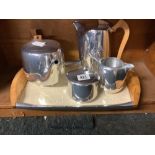 PICQUOT WARE TEA SERVICE WITH MATCHING TRAY