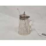 SILVER TOP GLASS MUSTARD POT WITH HANDLE