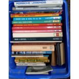 CRATE OF BOOKS & BOOKLETS ALL CAR RELATED INCL; VINTAGE, HAYNES MANUALS ETC