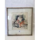 PHILIP BROWN, TWO FIGURES IN PEN, INK AND WATERCOLOUR, SIGNED & DATED 1953