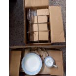 CARTON WITH 8 ROYAL DOULTON LEAD CRYSTAL WINE GLASSES & A DOULTON TEA SET DESIGNED FOR THE DAILY