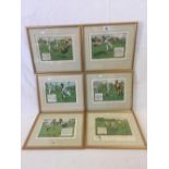 SET OF 6 COLOURED PRINTS ''THE RULES OF CRICKET'' BY CHARLES CROMBIE