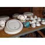 SHELF WITH PART WEDGWOOD DINNER SET, ROYAL LAPIS, SMALL COFFEE CANS & SAUCERS & 3 OTHER CUPS &