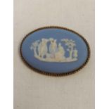 OVAL BLUE WEDGWOOD BROOCH